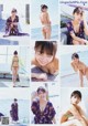 A collage of photos of a woman in a bikini.